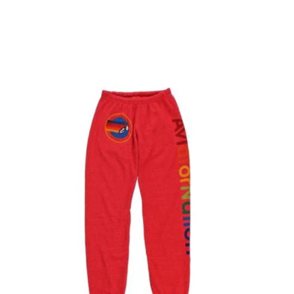 Aviator Nation Red Sweatpants with Elastic Waistband and Cuffed Ankles